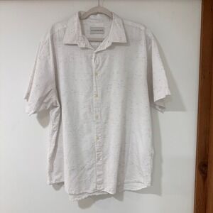 CoastAoro Speckled Button Down Shirt Mens XL White Short Sleeve Cotton | Coastal